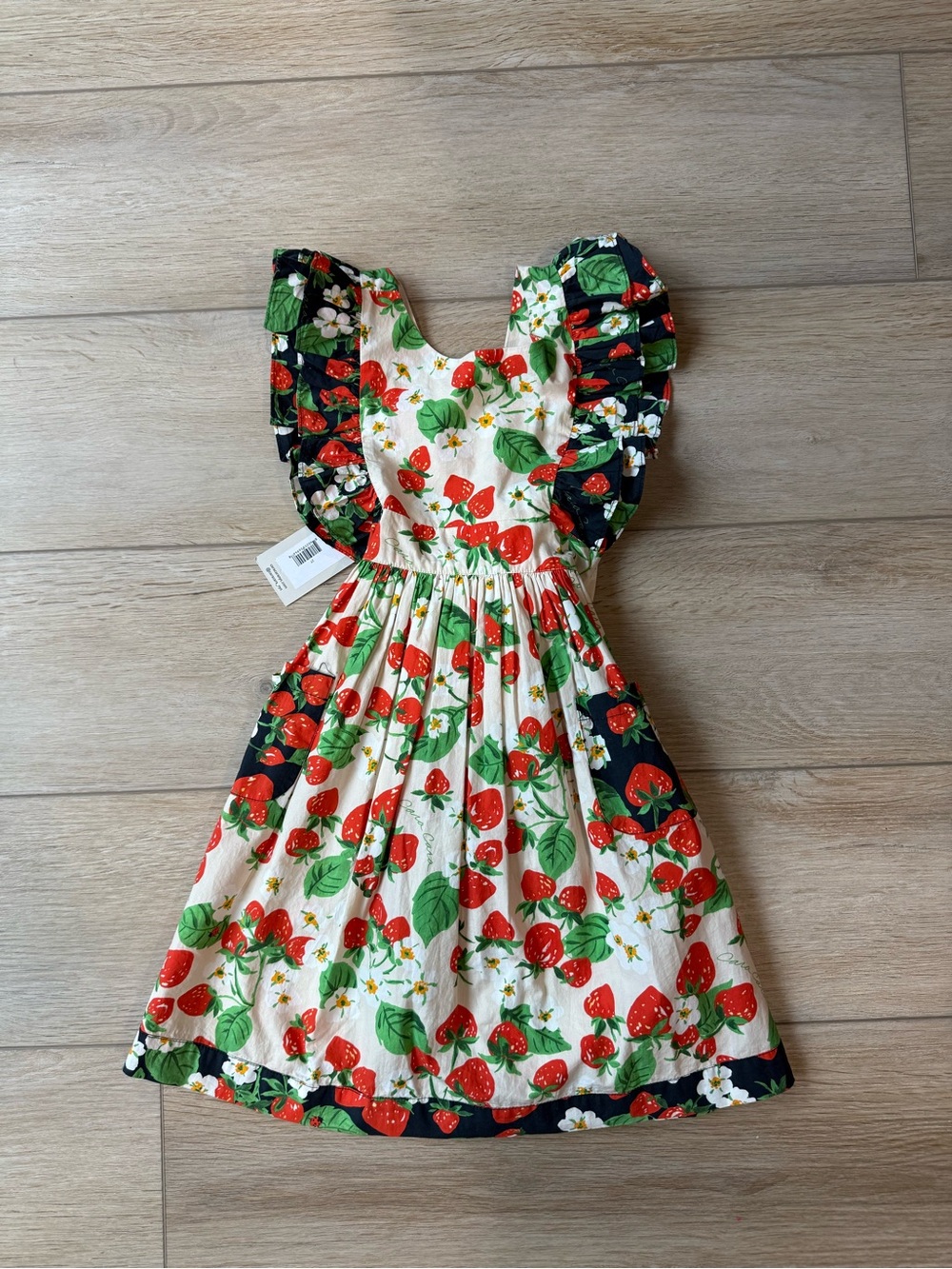 Cara Cara Strawberry Print Ruffle Sleeve Dress - Red Green Black